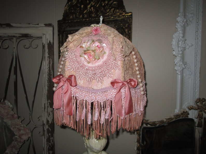 Romantic Shabby Chic Victorian Lampshade Ooak Peach Pink