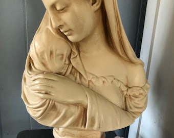 Vintage Plaster Madonna and child, Home Decor, Plaster Bust