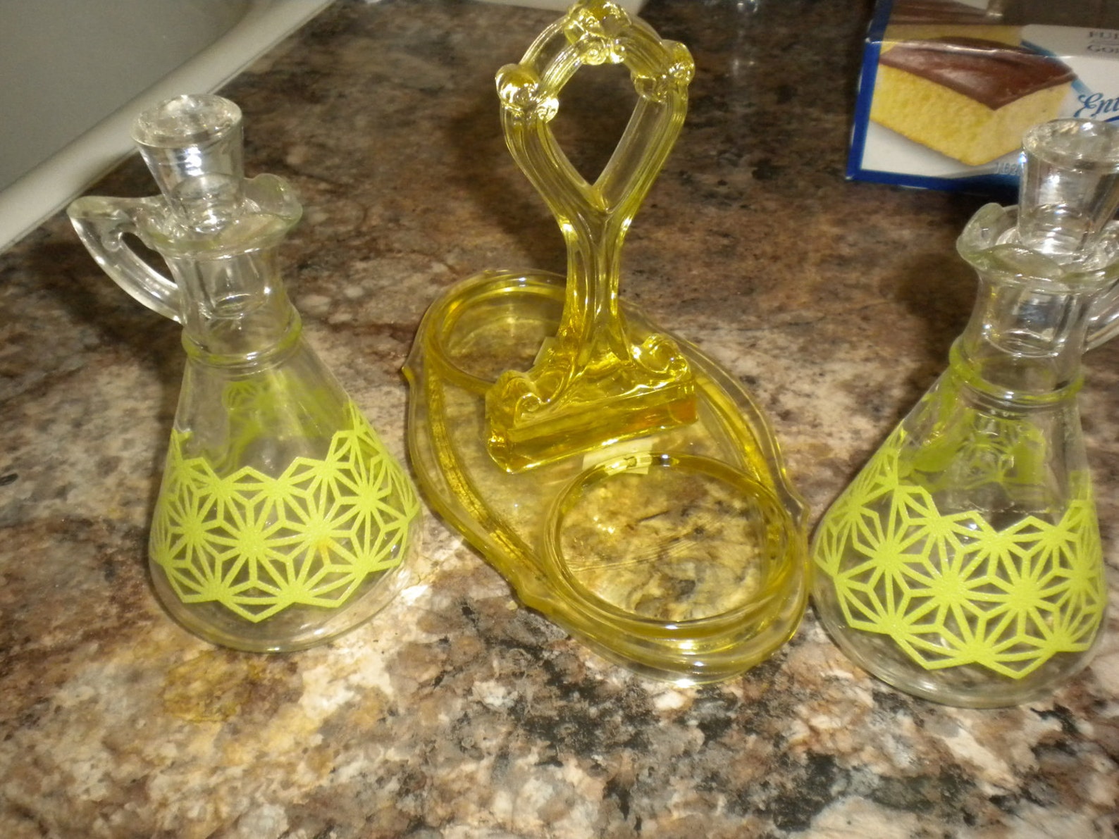 RETRO Vintage Oil and Vinegar Cruets With Yellow Ornate Yellow Etsy