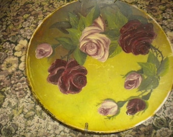 Antique Hand-Painted Rose Plate: Shabby Chic French Country Decor