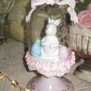 SALE......Shabby Chic Easter Decor, Easter Decor, OOAK Easter Decor, Shabby Chic Domed Rabbit, Rabbit Assemblage