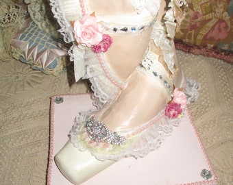 Shabby Chic/Cottage Vintage Plaster Ballerina Slipper Bust,One of a kind , Ballerina Slippers, unique