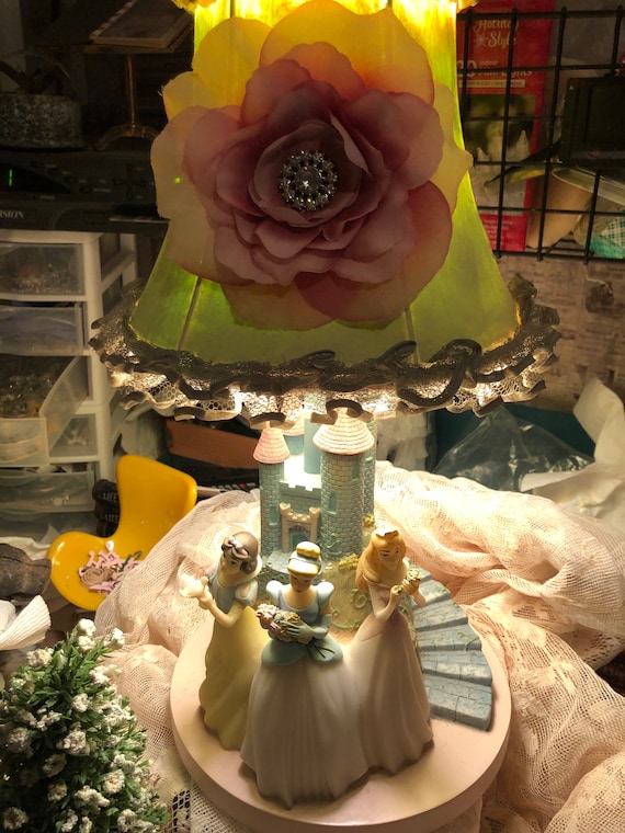 Disney Princess Lamp, Repurposed Floral Shade, Girl's Room Decor