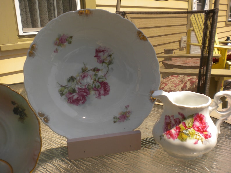 SALE.....Cabbage Rose Bowl and small PitcherCreamer,French Cottage,Collectable,Cottage chic