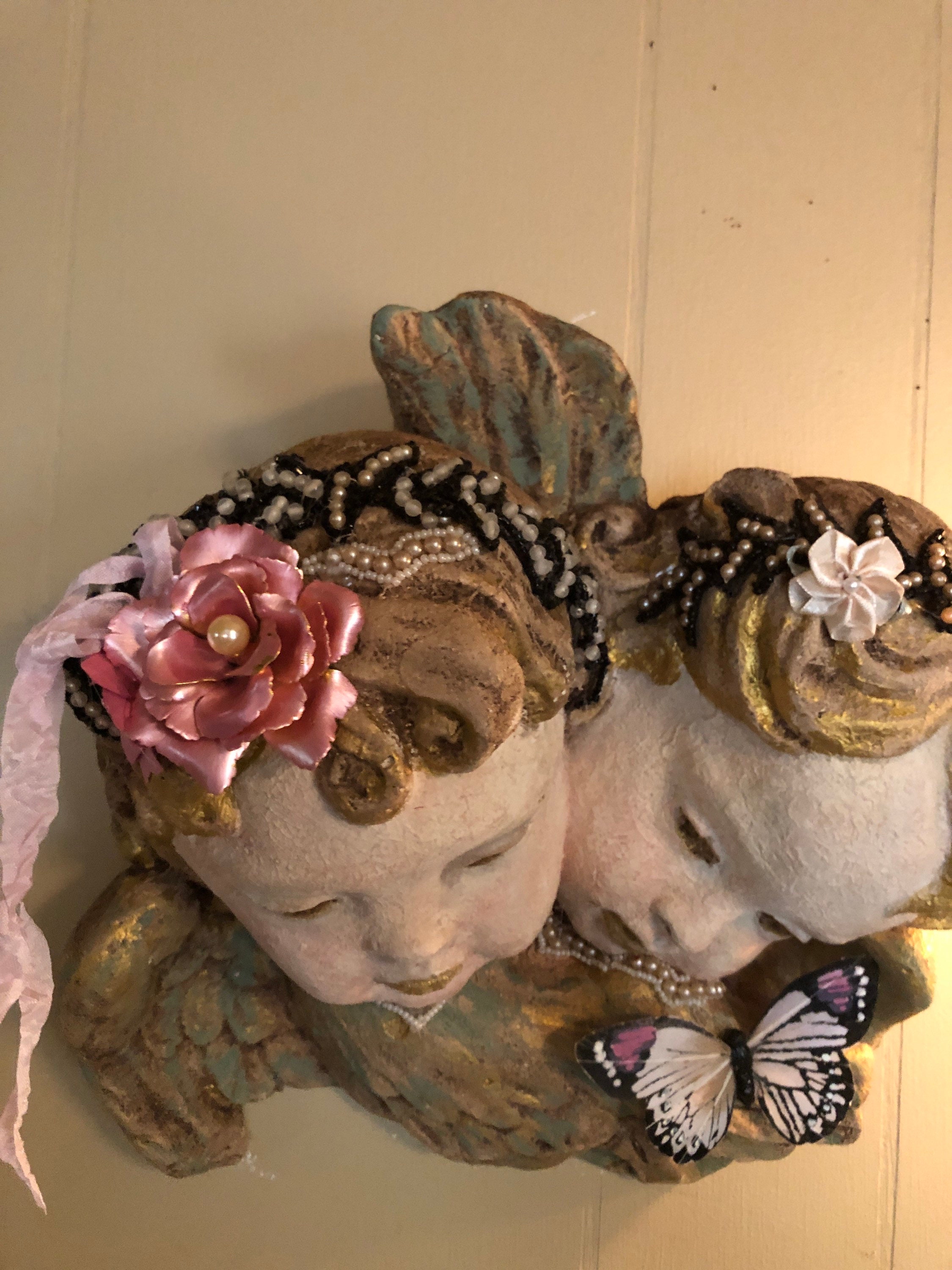 Large Vintage Cherub Duo Wall Decor One of a Kind Cherub Wall Etsy