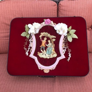 Vintage Velvet Suitcase, One of a kind suitcase, Embellished Suitcase,  Victorian Decor