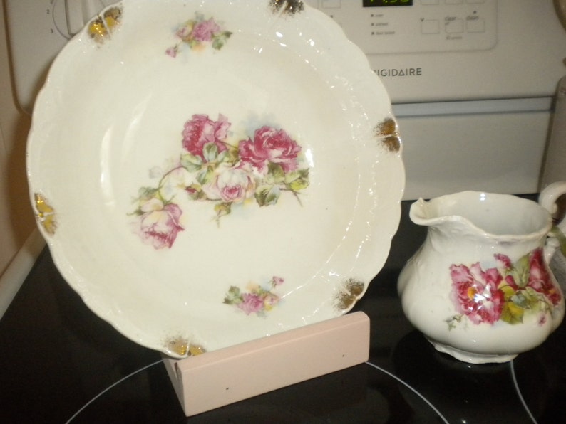 SALE.....Cabbage Rose Bowl and small PitcherCreamer,French Cottage,Collectable,Cottage chic
