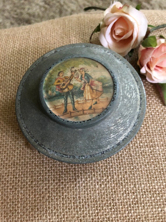 powder box, Antique French Victorian Trinket Powder Box, Ornate Dresser Decor