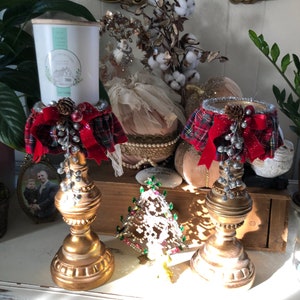 SALE...Gold Christmas Candleholders, Candleholder Set, Elegant Christmas Decor, Pillar Candleholders