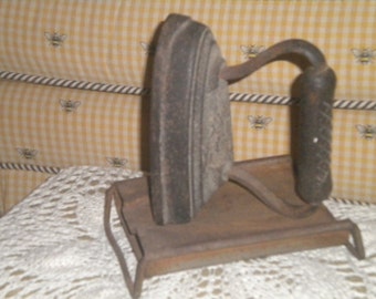 REDUCED,,,,,Antique Sad Iron With Rusty Trivet Plate, Primitive, Country, Farmhouse,Door Stop