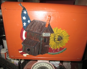 Antique "KREAMER" Tin Country Bread Box, Hand Painted