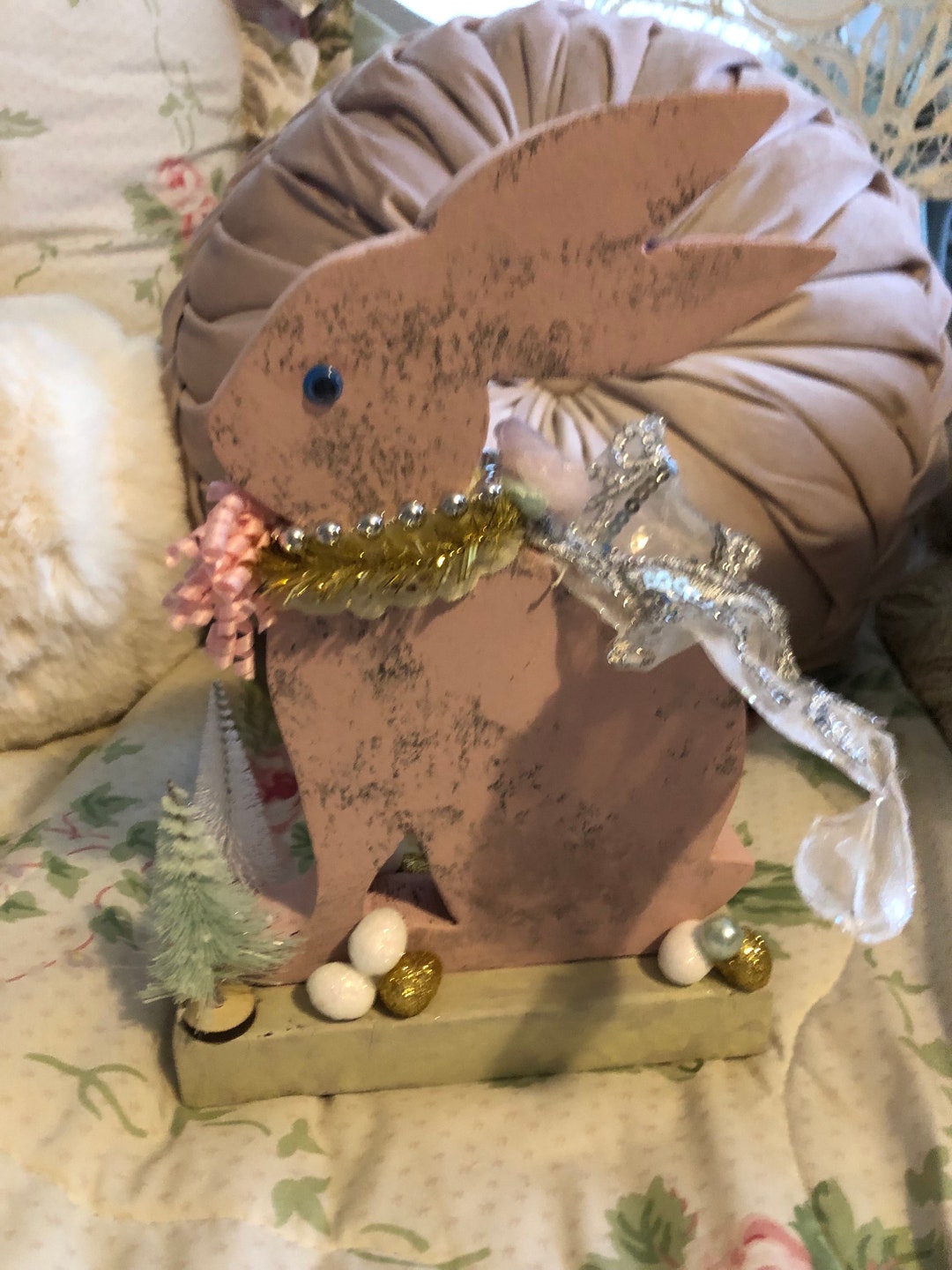 Bunny Decor, Easter Decor, Pink Bunny. Wood Rabbit, Shabby Chic Rabbit ...