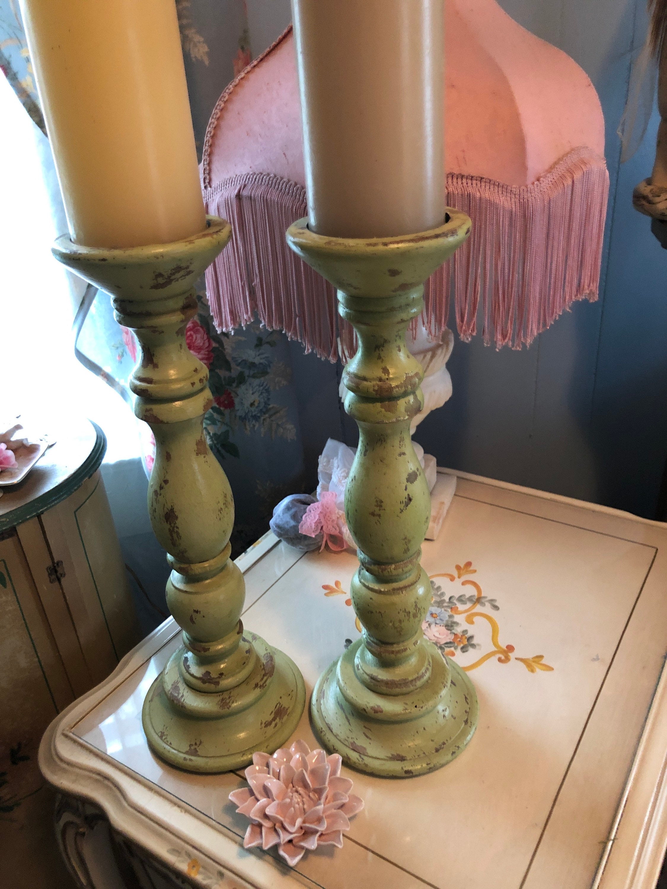 Set von großen Kerzenständer Holz Kerzenhalter grüne | Etsy