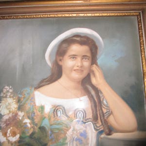 VERLAAGD... Prachtige antieke pastel uit de jaren 40/50 onder glas, antieke foto. Frans, Victoriaans, Southern Belle, Little Girl