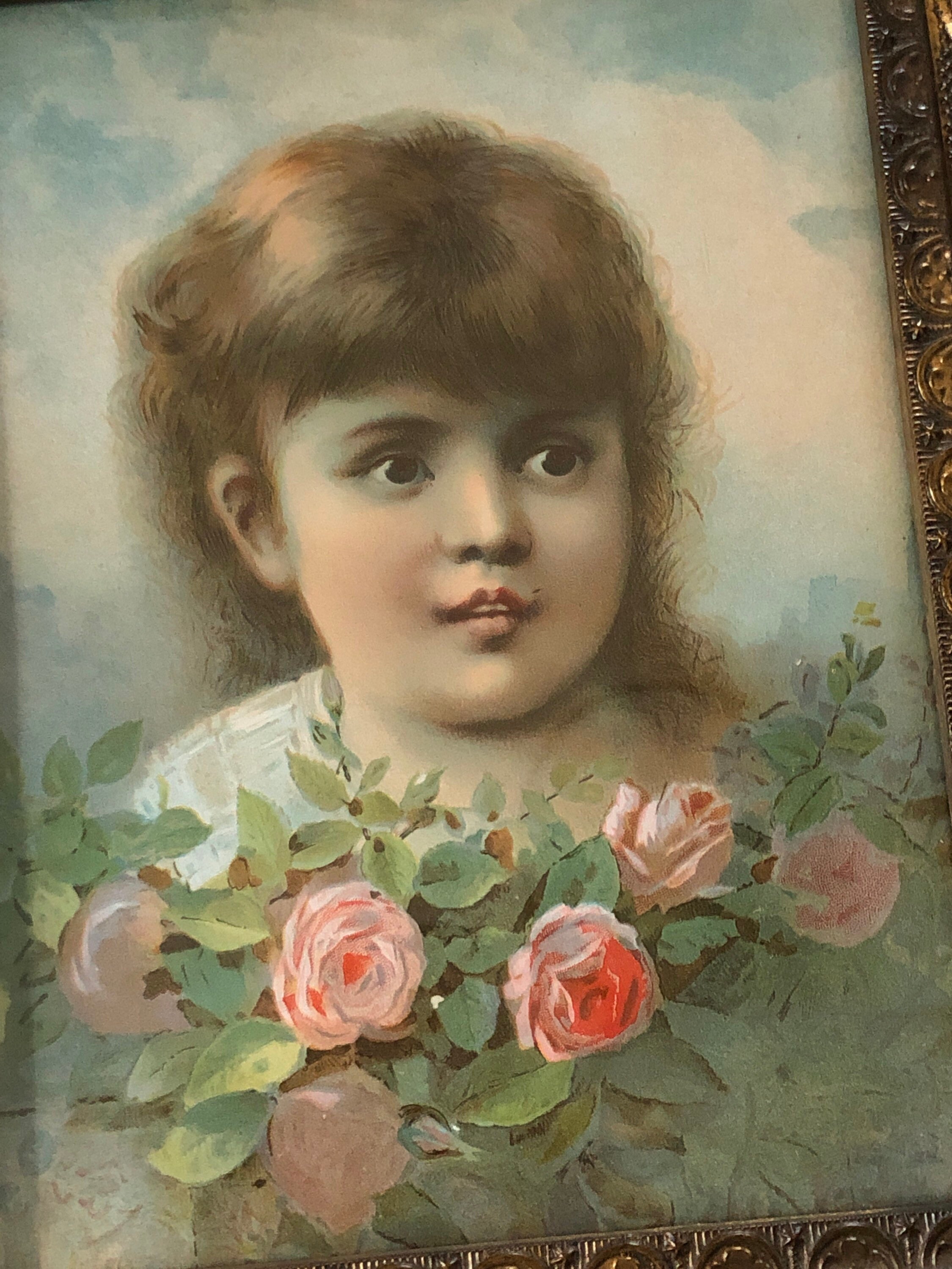 Antique wall Decor French Little Girl and Roses wall hanging Etsy