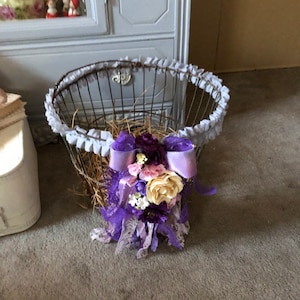 Up cycled antique egg basket, shabby chic metal basket, Storage basket