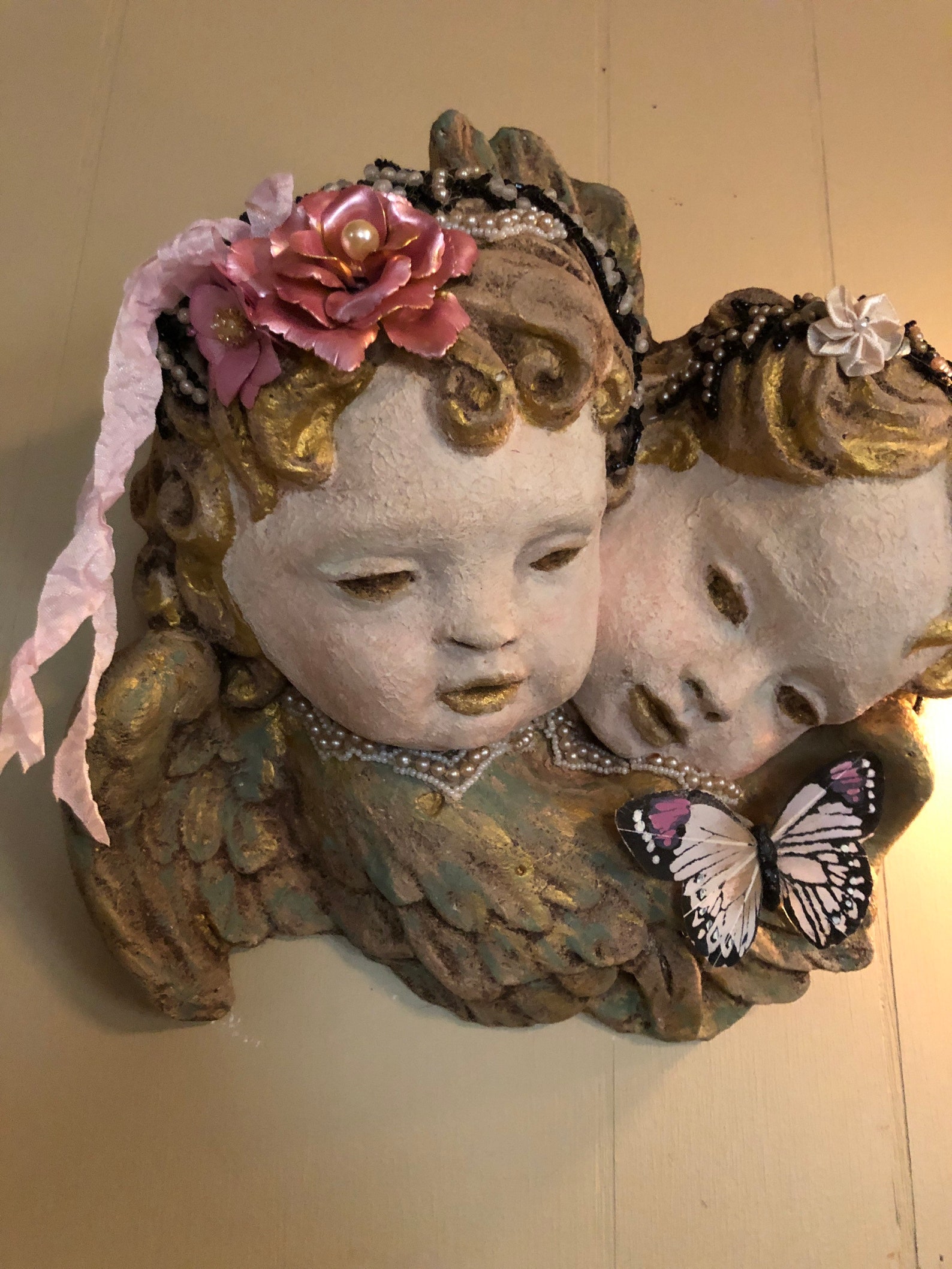REDUCED Large Vintage Cherub Duo Wall Decor One of a Etsy