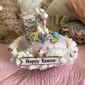 Pink Decorative Easter Egg, One of a Kind Egg, Happy Easter, Easter Bunny, Embellished Egg, silk roses