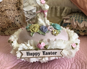 Uovo di Pasqua decorativo rosa, uovo unico nel suo genere, buona Pasqua, coniglietto pasquale, uovo decorato, rose di seta