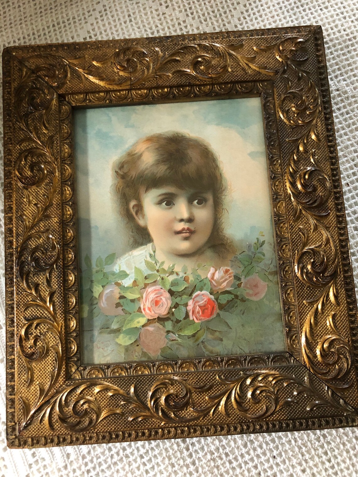 Antique wall Decor French Little Girl and Roses wall hanging Etsy