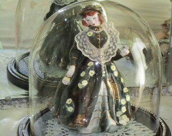 OOAK Re purposed 1956 Signed Lefton Figurine With Dome, Lefton Woman Figurine, Collectible, Home Decor