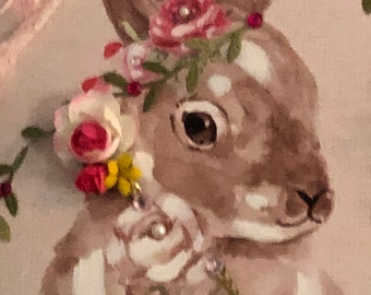 OFERTA... Lámina decorada con estampado de conejo sobre lienzo, conejo, conejito. Decoración de pared de Pascua, coleccionista de conejitos, decoración de pared única.