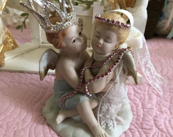 Vintage re purposed Home Interiors Gifts Statue, Cherub statue, Angel Statue, Collectible Statue, Embellished Statue