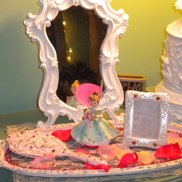 5 Piece Princess Vanity Set W/ Bonus rose petals, Little Girl's Room, Vanity Set. Child's first Big Girl Vanity Set, Shabby Chic