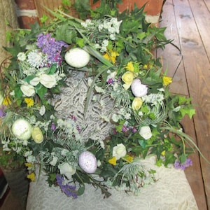 Easter Wreath,  Grapevine wreath, Spring flowered wreath, Easter Egg wreath