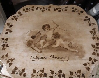 Glove Box, Storage Box, Vintage Hand-Painted Cherub Wooden Box, French Provincial Style