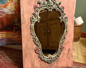 Mirror, Hand Painted Ornate Mirror: Peach Chalk Paint Finish