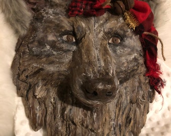 REDUCED....Bear wall Hanging, one of a kind, Christmas Bear, Man cave, 3D Bear