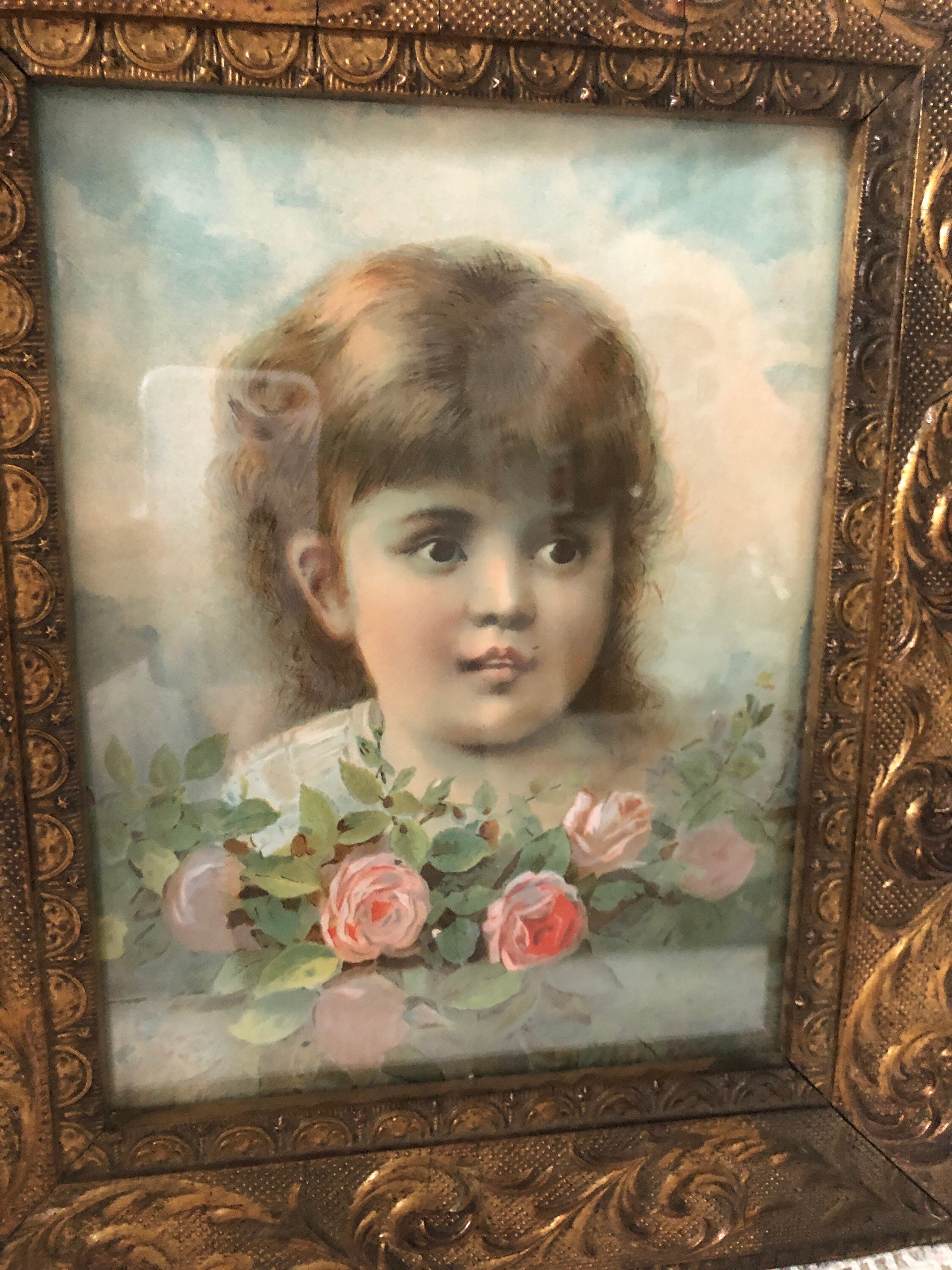 Antique wall Decor French Little Girl and Roses wall hanging Etsy