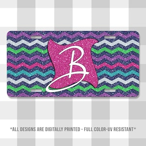 Glitter Chevron Initial Printed Aluminum License Plate | Custom Plate | Glitter | Vanity Plate | For Her | For Him | Initials