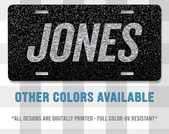 Jones Style Black Glitter Printed Aluminum License Plate | Custom Plate | Glitter | Front License Plate | Vanity Plate | For Her | For Him