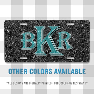 Monogram Bevel Glitter Style Custom Printed Aluminum License Plate | Black Glitter | License Plate | Car Tag | Front Plate | Front Tag