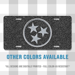 Tennessee Tri Star Glitter Style Printed Aluminum License Plates | Custom Plate | Glitter Print | Vanity Plate | For Her | For Him