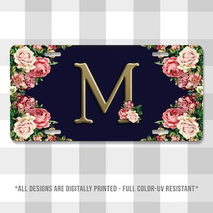Floral Letter Printed Aluminum License Plate | Custom Plate | Vanity Plate | For Her | For Him | Gift Idea