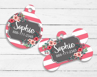 Sophie Style Printed PetID Tag | Dog Tag | Cat Tag | Custom ID Tag | Pet Gifts | Pet Name Tag | ID Tags | Floral