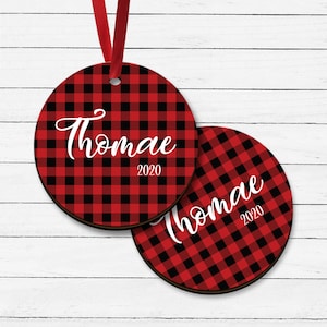 Plaid Name Printed MDF Christmas Ornaments | Personalized Ornament | Holiday Gift | Christmas | Gift Idea