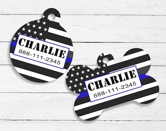 Charlie Style Thin Blue Line Printed PetID Tag | Dog Tag | Cat Tag | Custom ID Tag | Pet Gifts | Pet Name Tag | ID Tags | LEO | Police