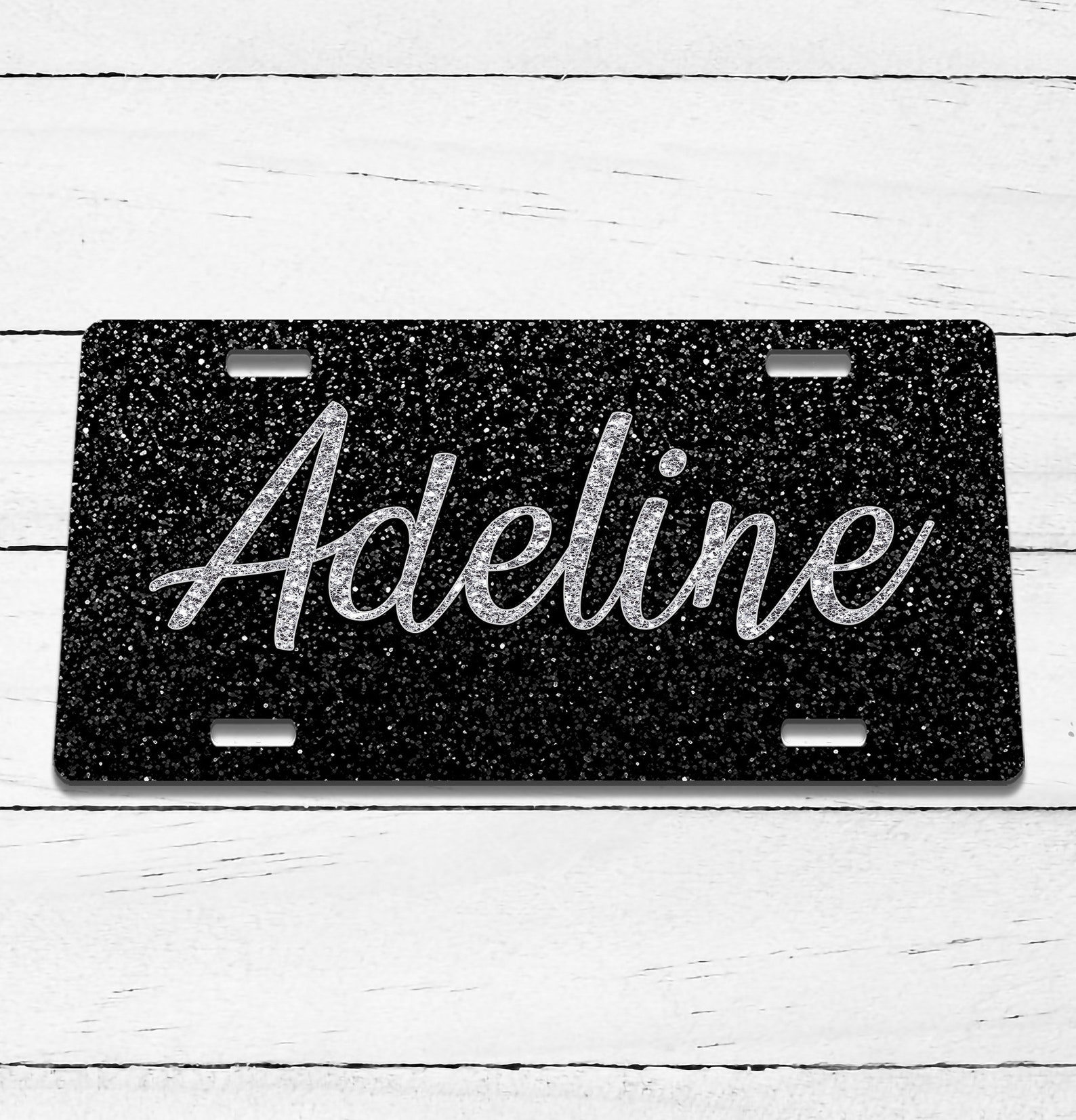 Black Glitter Name Printed Aluminum License Plate Custom Etsy