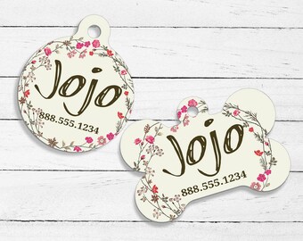 Jojo Style Printed PetID Tag | Dog Tag | Cat Tag | Custom ID Tag | Pet Gifts | Pet Name Tag | ID Tags | Floral | Rustic