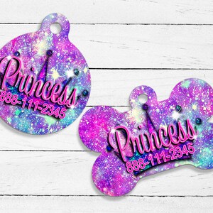 Princess Style Printed PetID Tag | Glitter | Dog Tag | Cat Tag | Custom ID Tag | Pet Gifts | Pet Name Tag