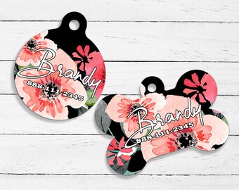 Brandy Style Floral Printed PetID Tag | Dog Tag | Cat Tag | Custom ID Tag | Pet Gifts | Pet Name Tag | ID Tags