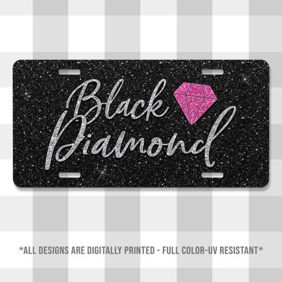 Black Diamond Printed Aluminum License Plate | Custom Plate | Glitter | Monograms | Vanity Plate | For Her | Diamond