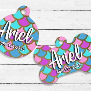 Ariel Style Printed PetID Tag | Glitter | Dog Tag | Cat Tag | Custom ID Tag | Pet Gifts | Pet Name Tag