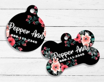 Pepper Ann Style Floral Printed PetID Tag | Dog Tag | Cat Tag | Custom ID Tag | Pet Gifts | Pet Name Tag | ID Tags