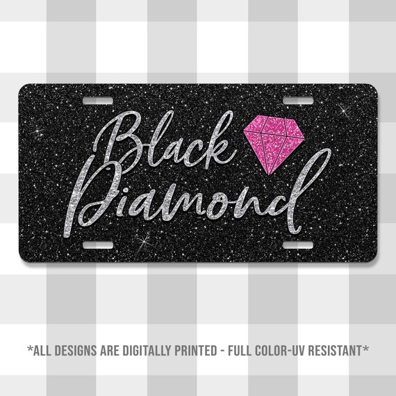 Black Diamond Printed Aluminum License Plate | Custom Plate | Glitter | Monograms | Vanity Plate | For Her | Diamond