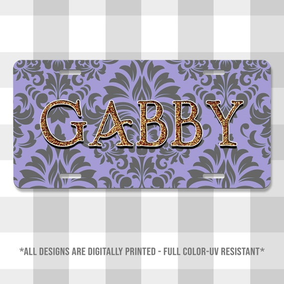 Gabby Style Purple Gold Name Printed Aluminum License Plate Custom